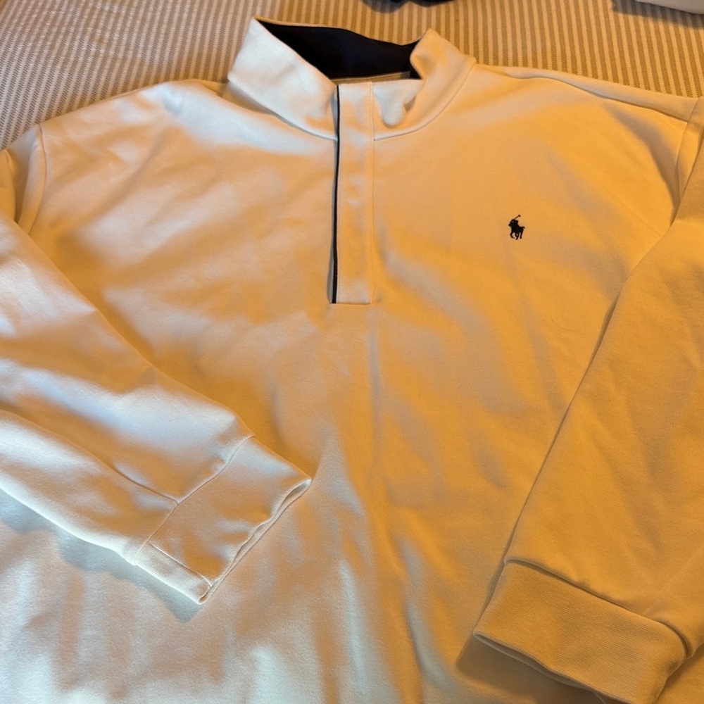 Mens Polo Ralph Lauren White Mockneck Pullover 4XB Double-Knit RL Fleece